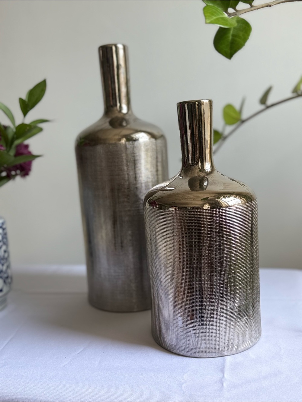 Metallic Silver Decorative Bottle Vase - Home Accents